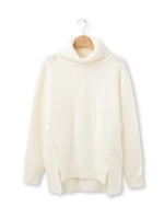 編地切り替えオフタートルニット/ブラック(119)