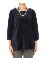 ネックレス付きベロア調ペプラムカットソー/ネイビー系(093)