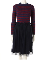 ボーダードッキングチュールワンピース/ネイビー