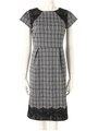 グレンチェックレースコンビワンピース/ブラック
