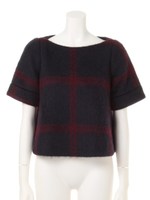 シャギーチェックボートネックプルオーバー/ネイビー