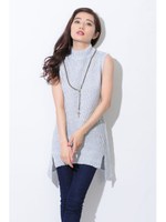 ヘムラインタートルニットベスト/L/GRAY