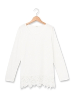 裾レース切り替えボーダーカットソー/ホワイト(002)