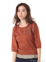 透かし刺繍モチーフニット/オレンジ