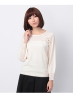 リボンつきラウンドネックニット/ピンク系(370)