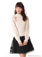 リボン通しフリルハイネックP/O/パープル