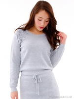 ショルダーレースニットプル/ネイビー