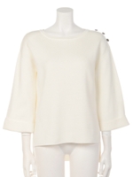 メタルボタンドロップショルダーゆるニット/ベージュ