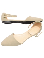 アンクルストラップポインテッドトゥフラットシューズ/ヌバック/ネイビー