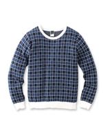 グラデーションチェックニットプルオーバニット/サックス(090)