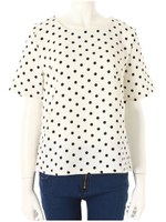 ドット柄ラウンドトップス/ホワイト