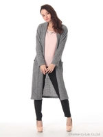 ワイドリブロングカーデ/グレー