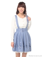 サスペンダー付箔プリントスカート/ホワイト