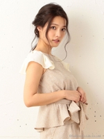 ツイードウエストリボンブラウス/ベージュ