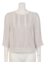 ピンタック＆レースドビーブラウス/ライトグレー