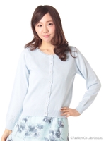 リボンボタンニットカーデ/サックス