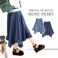 イレギュラーヘム サーキュラーデニムスカート