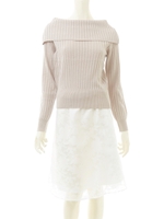 オフショルニット×オパールスカートセット/ピンク