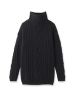 ケーブル編みハイネックニット/ブラック(019)