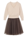 チュールコンビVネックニットワンピース/BEGxKKI