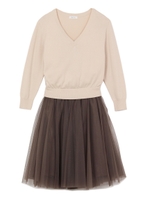 チュールコンビVネックニットワンピース/BEGxKKI