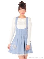 マーガレット刺繍ティアードジャンパードレス/ブルー