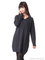 ケーブルVニットワンピース/ネイビー