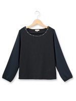 シフォン袖クロスジャカードカットソー/イエロー系(030)