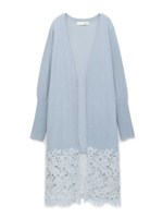 レース切り替えロングカーディガン/BLU