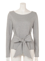 ピンストライプリボンペプラムTOP/L/GRY