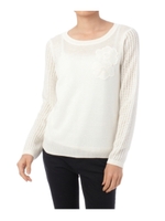 フラワーモチーフつき編み地切り替えニット/ライトグリーン(021)