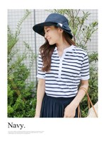 ボーダー柄スキッパーカットソー/ブラック