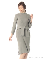 前結びニットワンピ/グレー