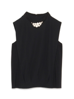 パール付きノースリーブトップス/BLK