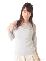 レース刺繍ニットプルオーバー/グレー系