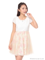 花柄チュールレースドッキングOP　2/ピンク