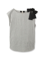 [L]ショルダーリボンストライプシャツ/ダークグレー(013)