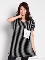 ボーダーBIGポケットTシャツ/BLK/ホワイト