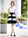 ワイドボーダーフレアーワンピース/ホワイト×ブラック(W)