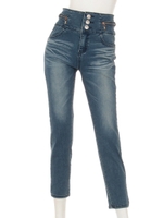 隠しポケット付きハイウエストデニムパンツ/ネイビー