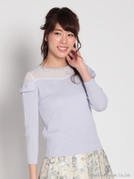 シフォン切替装飾ニットプル/シロ