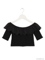 スカラップオフショルトップス/ブラック