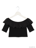 スカラップオフショルトップス/ブラック