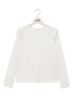 テレコレース付きカットソー/ホワイト