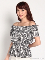 ペイズリーオフショルプルオーバー/クロ