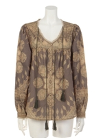 Kalamkariプリント ペザントブラウス/ブラック