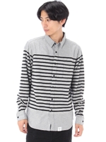 【AZUL by moussy】カットボーダー切替長袖シャツ/T.GRY