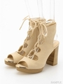 【R&E】NEWレースアップサンダルブーティ/ベージュスエード
