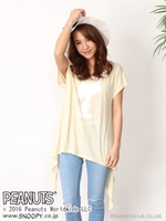 【スヌーピー】イレギュラーヘムプリントTシャツ/オフホワイト