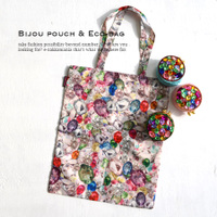 エコバッグ入りカラフルビジューサテンキルティングアクセサリーポーチ